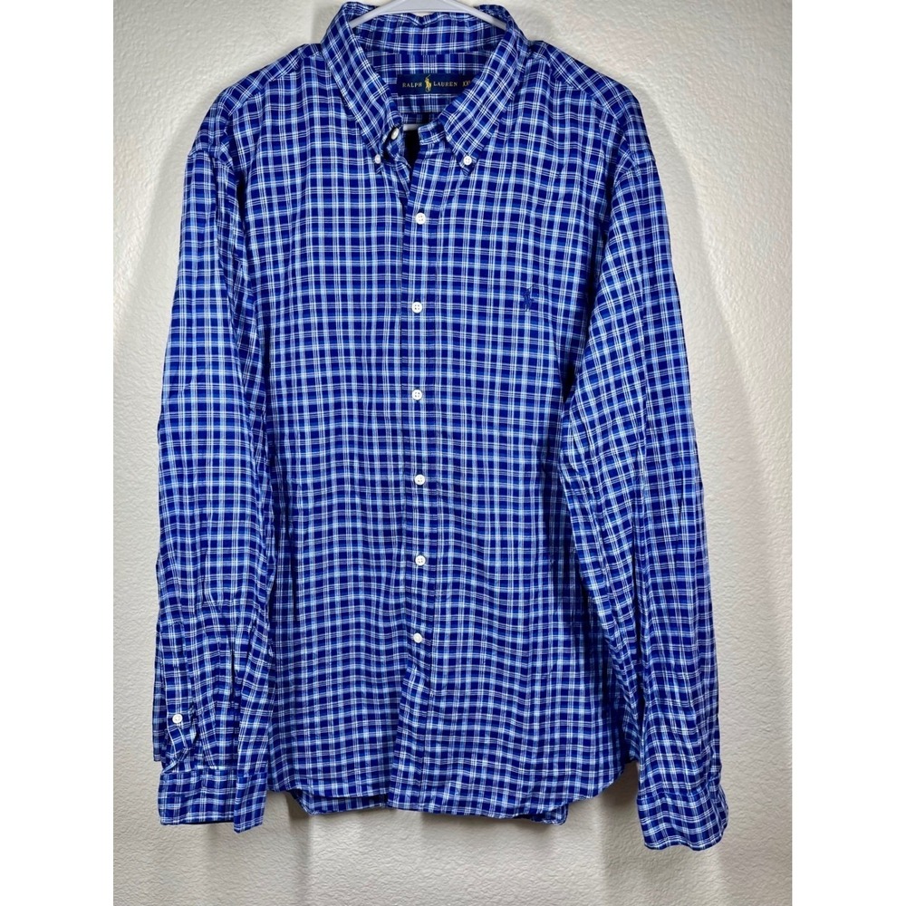 Ralph Lauren XXL Mens Button Down Long Sleeve Plaid Blue Check Shirt preppy